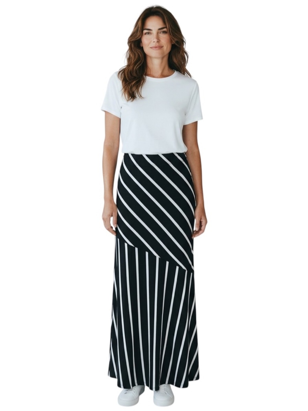 Fio Fio Size Large (Fits Medium) Stripped Black & White Maxi Stretch Skirt